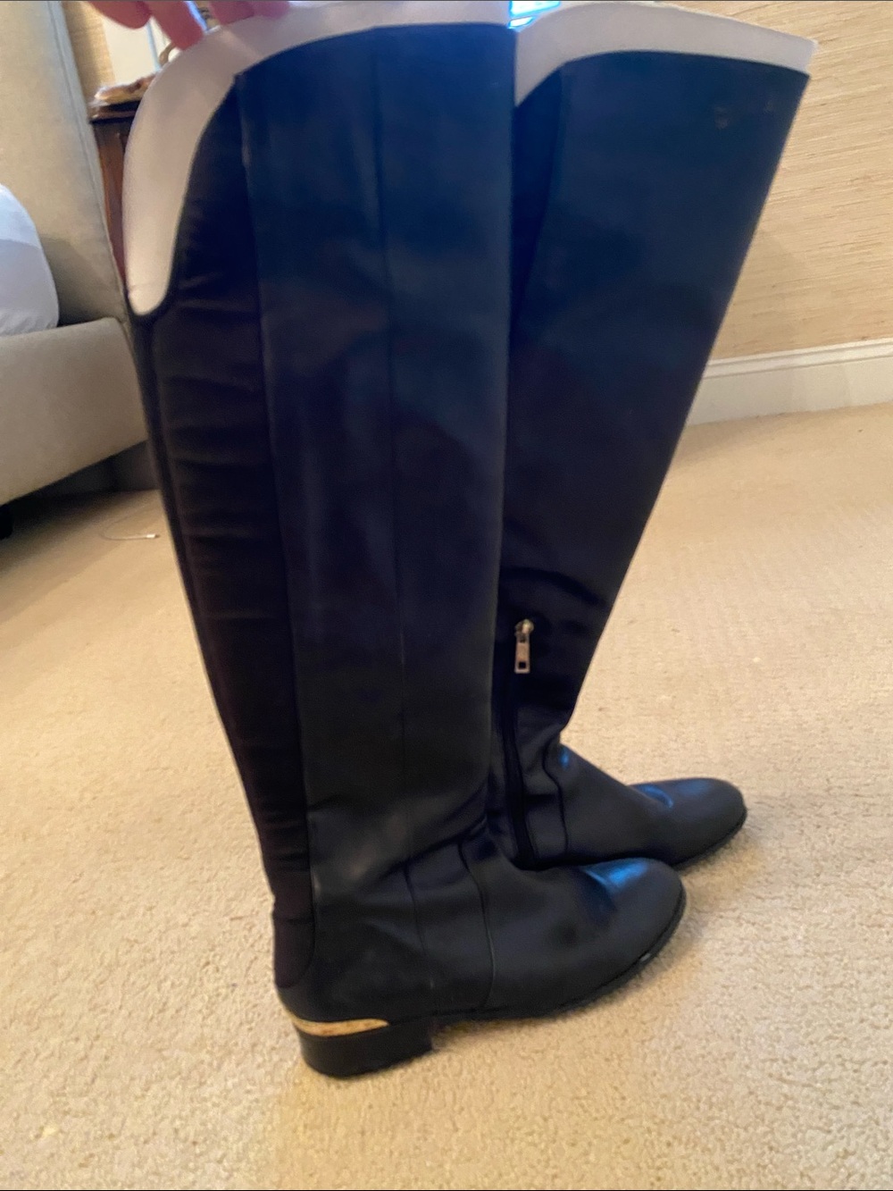 Ann Taylor Factory Black Over-the-Knee Riding Boots with Gold Heel Accent - Picture 1 of 4